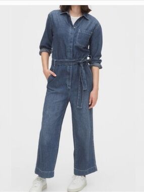 GAP Blue Denim Utility Jumpsuit with Tie Waist size 8